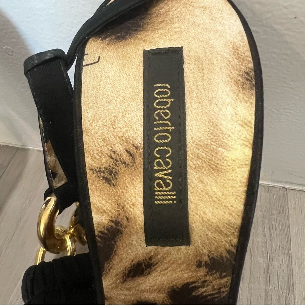 Roberto Cavalli Black and Gold Heels with Animal Print sz 11/41 - Picture 7 of 11